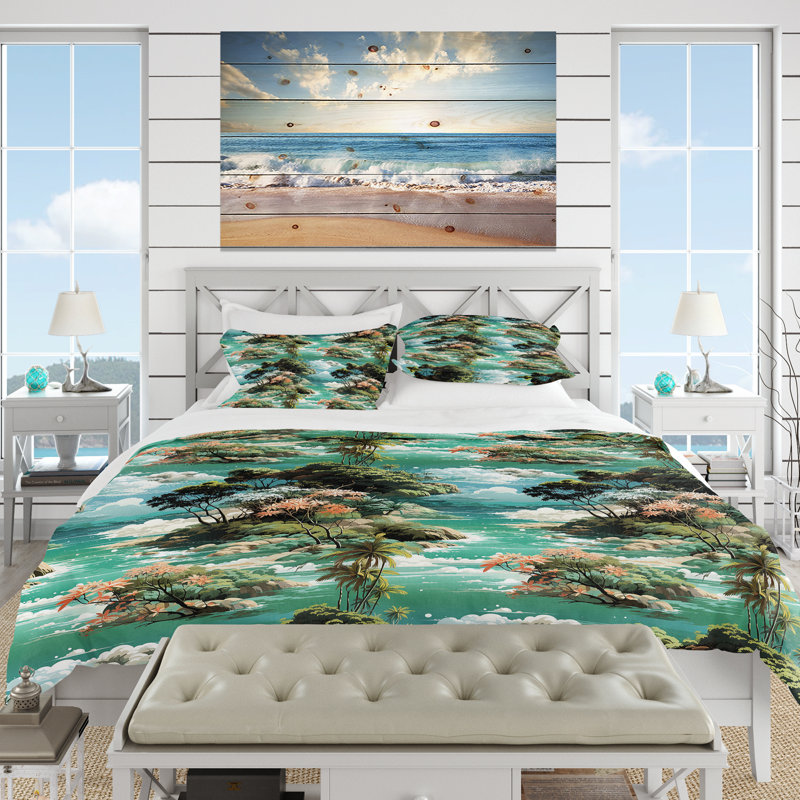 Ensemble de housse de couette Island Dreamland, Housse de couette pour grand lit et 2 taies décor