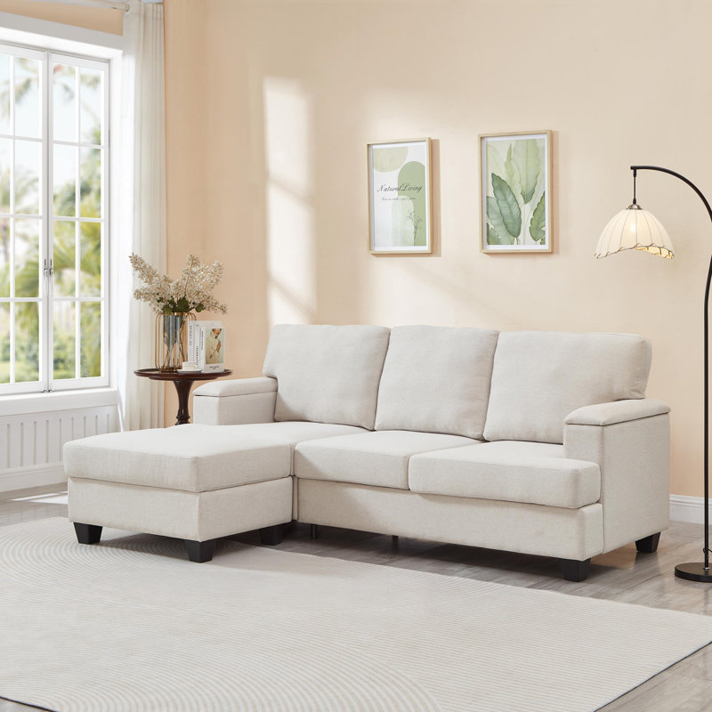 86'' L Shaped Couch with Armrest Organizer, Movable Ottoman, and Thick Cushions for Maximum Comfort and Storage, Beige