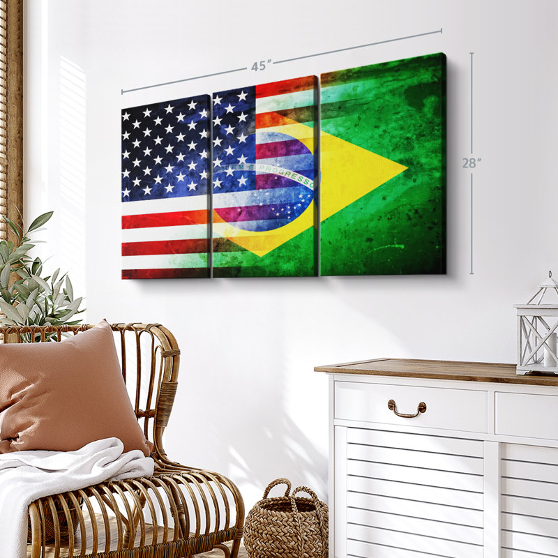 "USA Brésil" sur toile, H 42 po x l 65 po