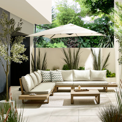Ensemble de conversation d'extérieur en bois massif 7/8 personnes avec table basse Giyana - Lounge For Modern Garden