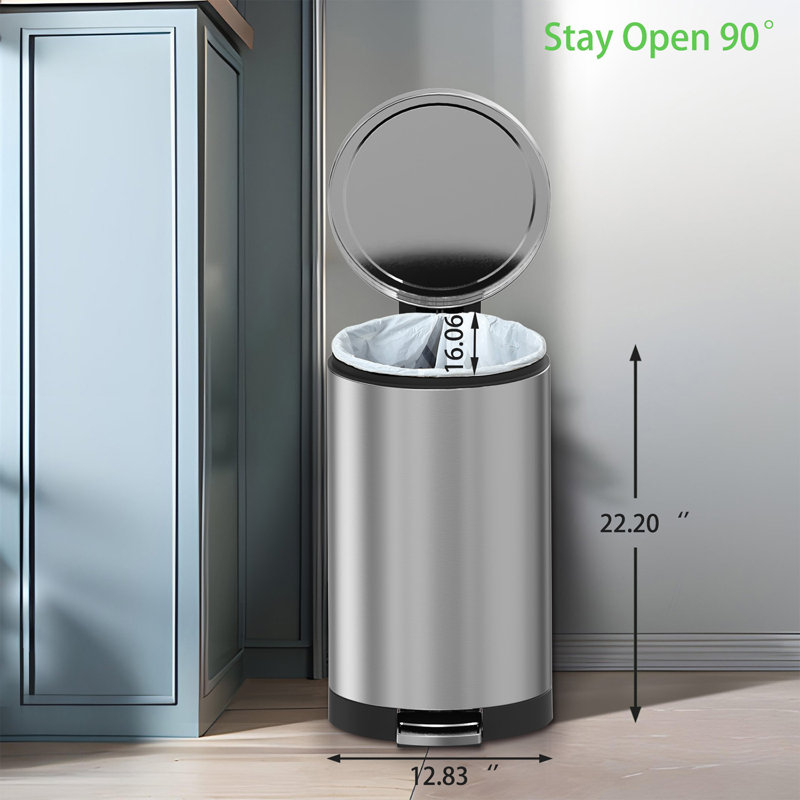 30 Liter Brushed Stainless Steel Cylindrical Step Trash Can