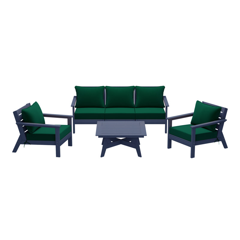 Ensemble de conversation à assise profonde 6 pièces, Marine, Vert