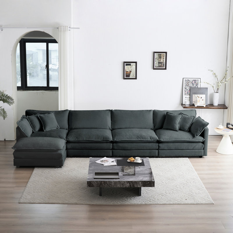 Chenille grise en forme de U relaxant: canapé modulaire 5 places avec canapé modulaire 1 pour le salon