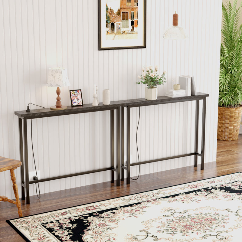 78.74in Black 2-Piece Set Triamine + Iron With Power Strip Foyer Table, Black