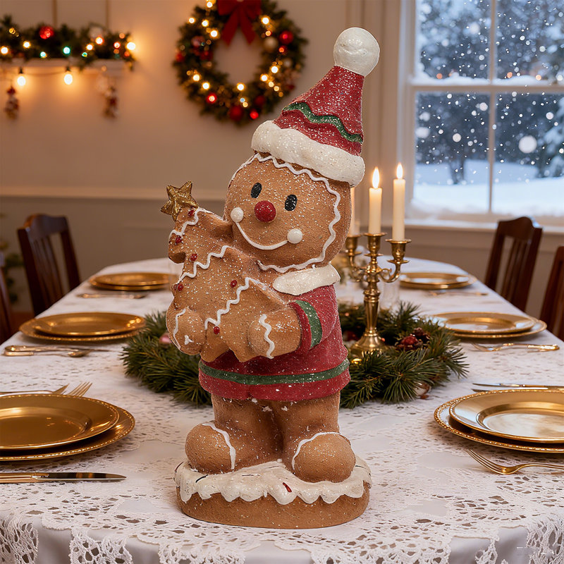 Ornement de Noël en forme de pain d'épice 9 po avec aiguilles en forme d'étoile, décoration de table festive, Garçons