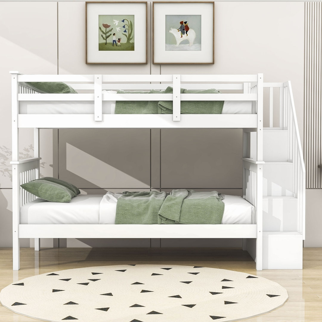 Twin-Over-Twin Standard Bunk Bed With Storage And Guardrail Harriet Bee Bed Frame
