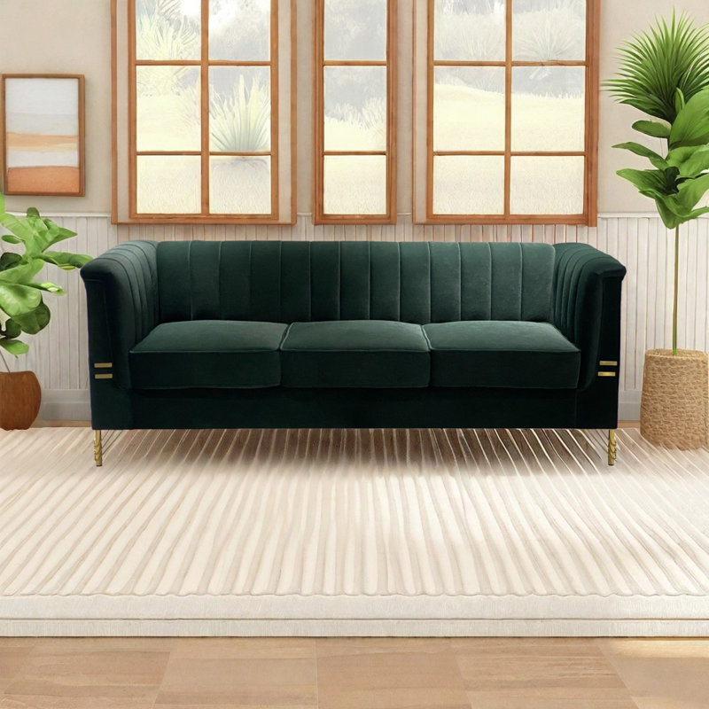 Canapé Chesterfield de style Mid-Century moderne en velours, Vert
