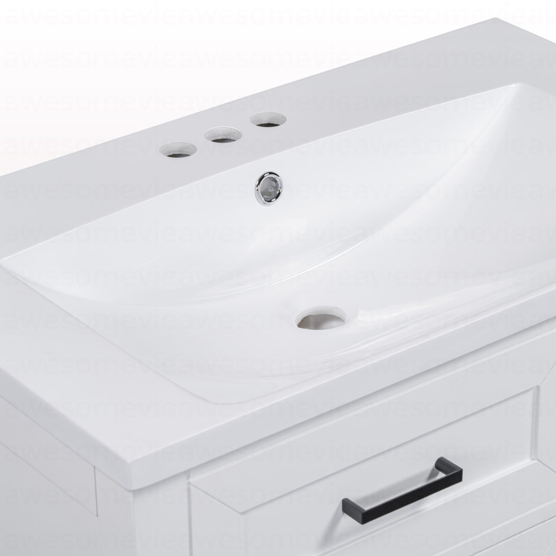 Ensemble de meuble-lavabo 30 po avec lavabo, armoire de salle de bain blanche avec tiroirs, structure solide et panneau de fibres à densité moyenne