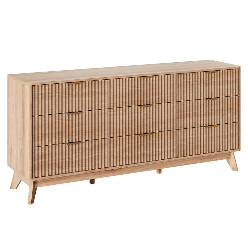 Commode 9 tiroirs Donati, commode en bois 63 po, Naturel