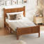 Lit plateforme simple avec tête et pied de lit, grain de bois de style campagne moderne noyer clair-955335595-955335594