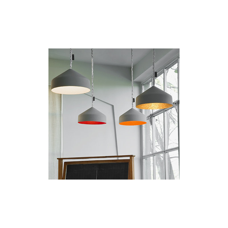 1 - Light Grey Dome Pendant, Black/Gold