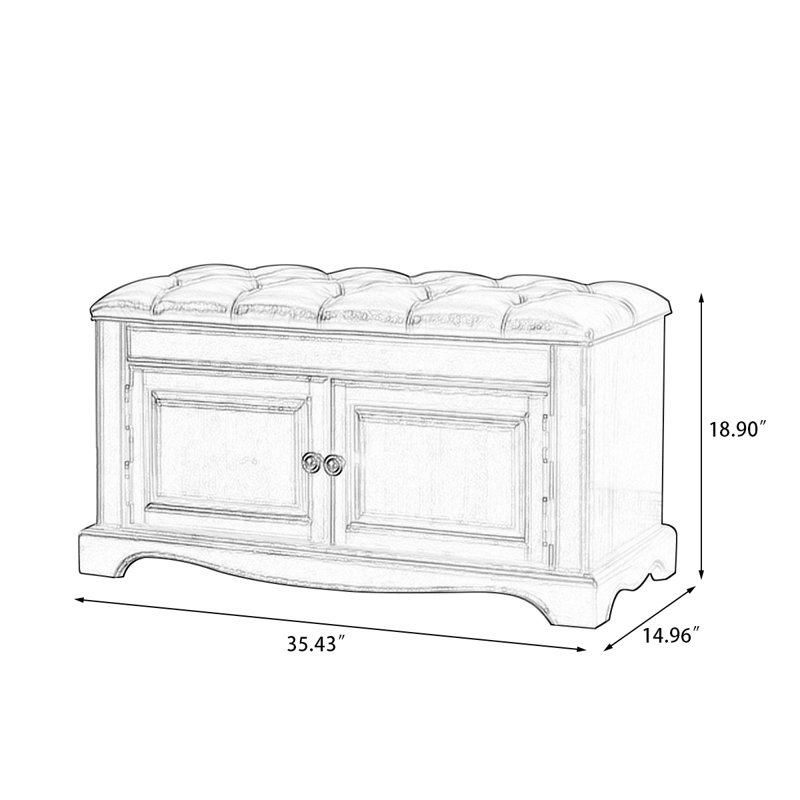 Banc de rangement pour chaussures en cuir de style rétro, Noyer