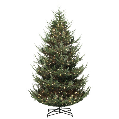 Prelit Christmas Tree, Nordic Pine Artificial Christmas Tree With 300 Dual Color Led Lights And Branch Tips, Hinged Xmas Tree With Wide Base For Holiday Party, Green