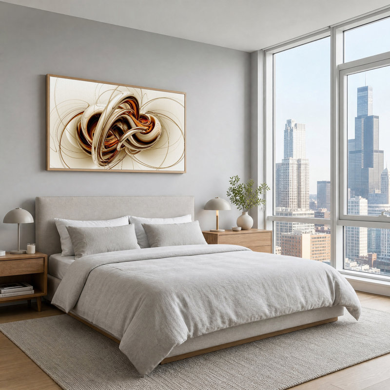 Art mural en toile métallique avec tourbillons abstraits en bronze métallique