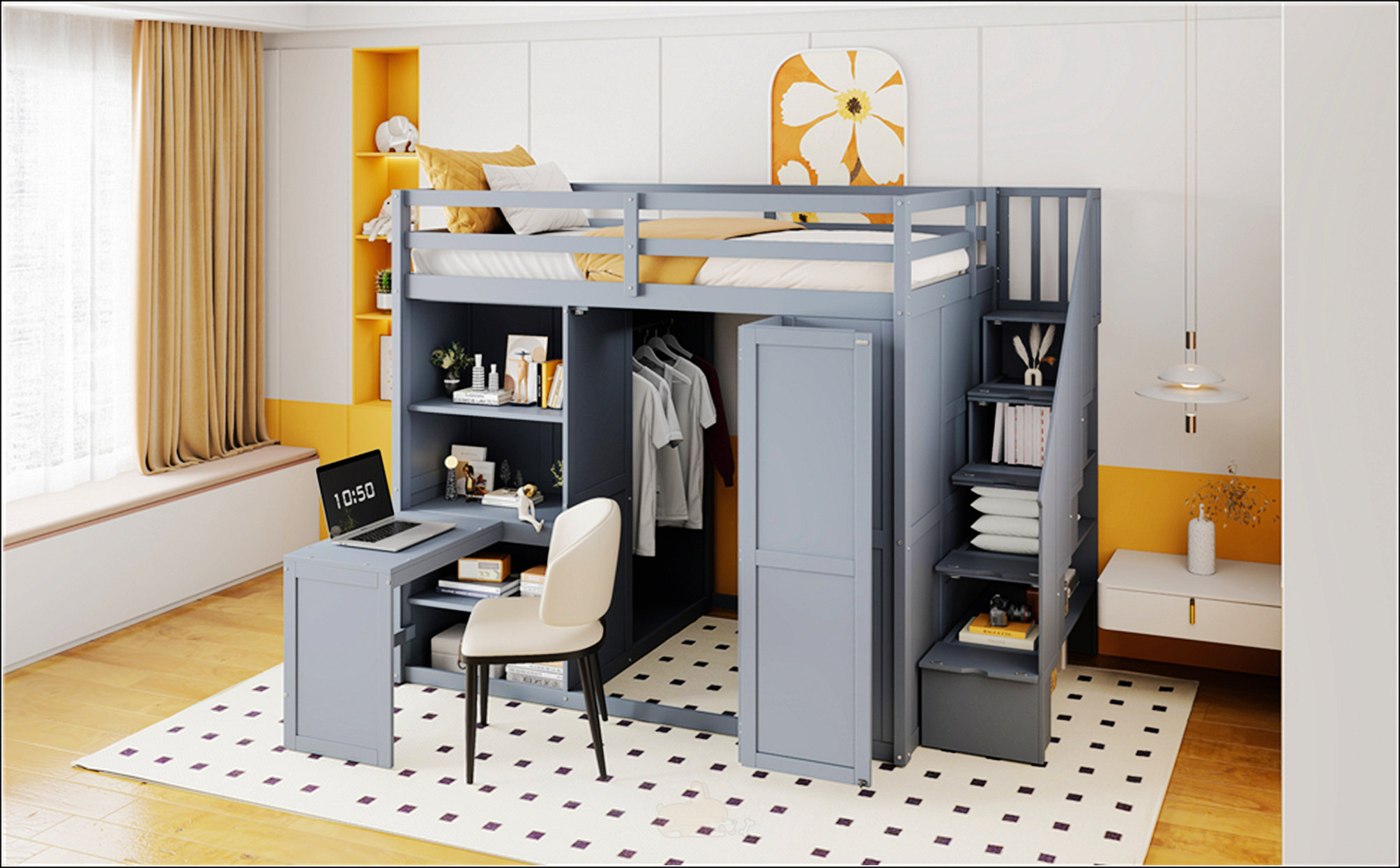 Harriet Bee Full Size Loft Bed With Wardrobe - Wayfair Canada