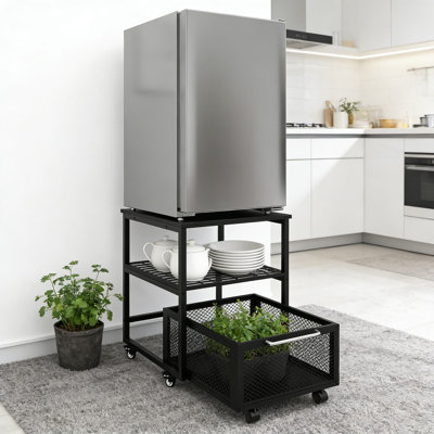 Heavy Duty 3-Tier Mini Fridge Stand With Wheels And Storage, Adjustable Shelf And Lockable Cart For Beverage Refrigerator, Office, Home, Dorm, Or Coffee Bar