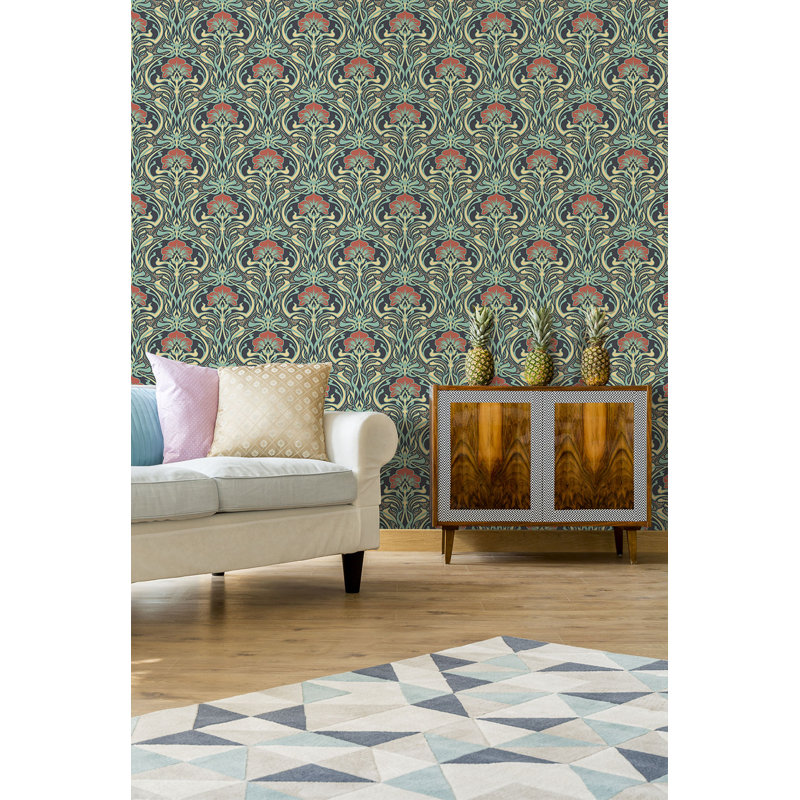 Flora Nouveau 10.05m x 53cm Wallpaper Roll, Peacock Green