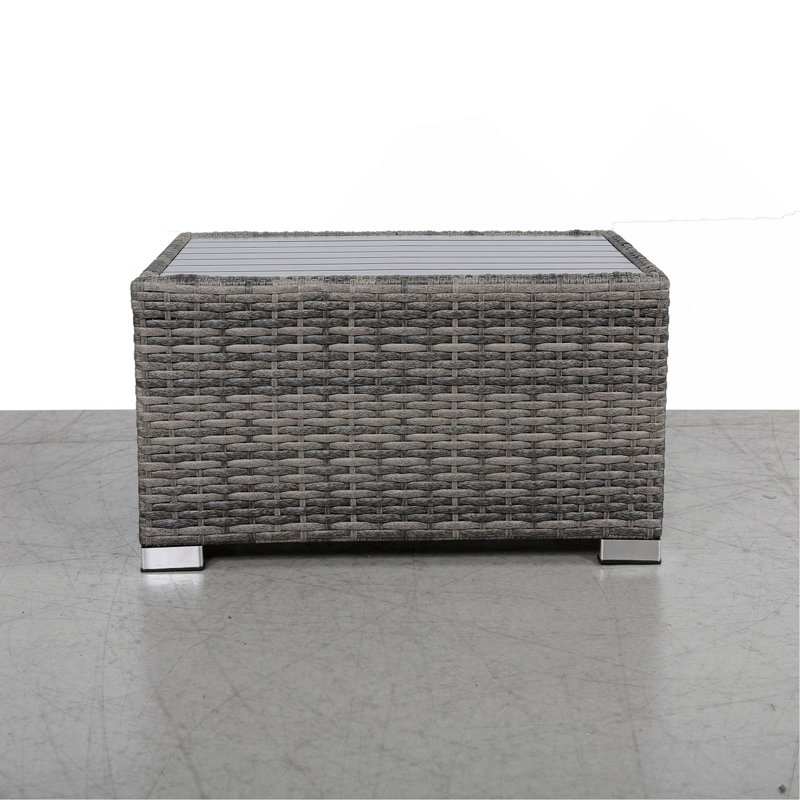 Mixed Slatted Side Table with Aluminum Top – Fully Assembled