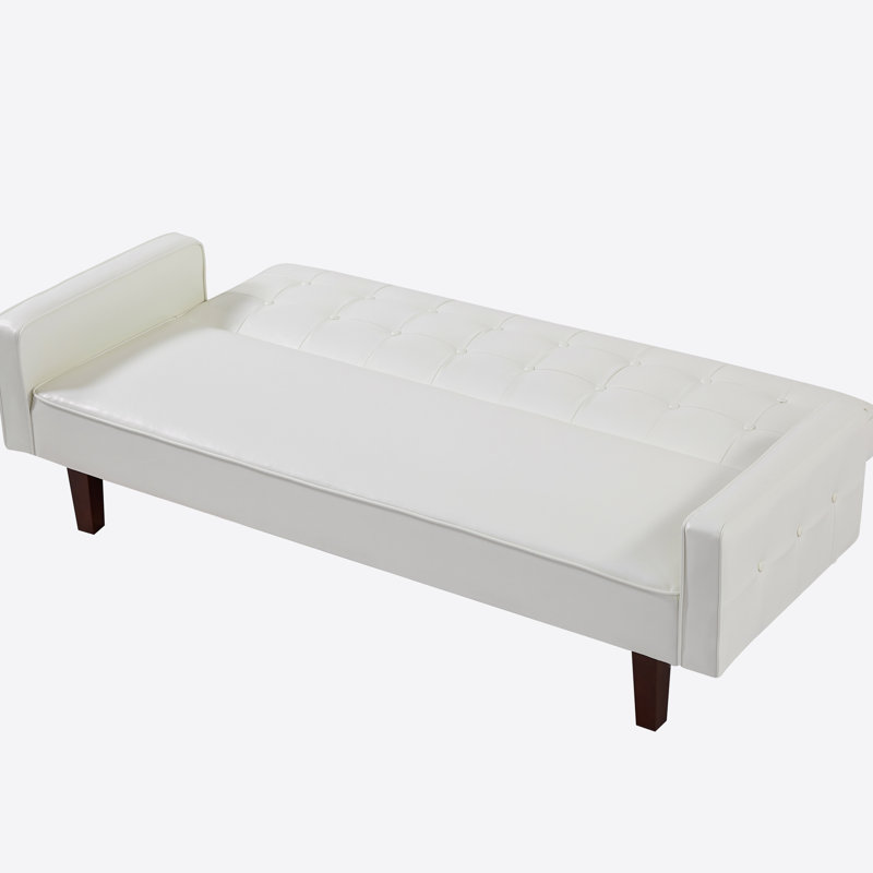 Canapé-lit à accoudoirs carrés en similicuir 74,4 po, Similicuir blanc, L 74,4 po x H 29,13 po x P 32,67 po