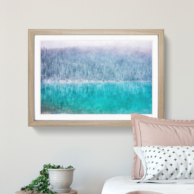 Sketch of Lake Louise - Picture Frame Painting Print, 62cm H x 87cm W x 2cm D, Oak Framed