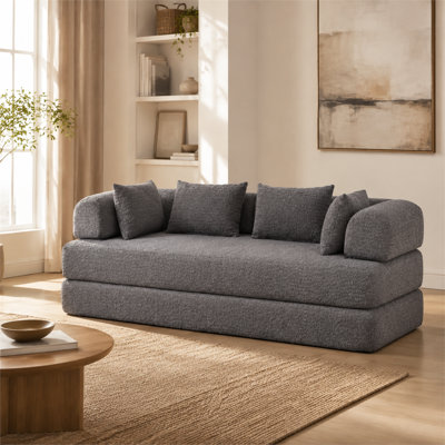 78.7 Inch Convertible Chenille Sleeper Sofa Folding Mattress Couch with 2 Back Cushions 2 Throw Pillows Removable Armrests High Density Foam Pocket Springs No Assembly Required for Living Room and Guest Space(Black)