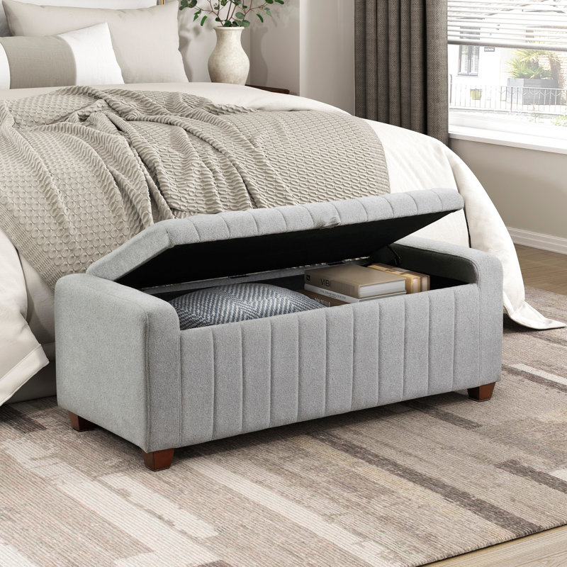 Confortable banc à structure en contreplaqué avec revêtement de siège et coussin de rangement gris Boucle