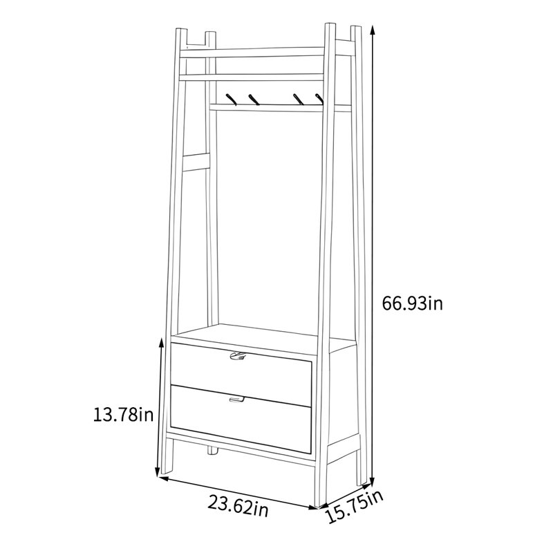 Portemanteau compact avec grand rangement, Walnut