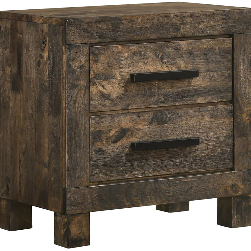 Table de chevet rustique avec 2 tiroirs et quincaillerie noire pour la chambre à coucher 2 - brun doré