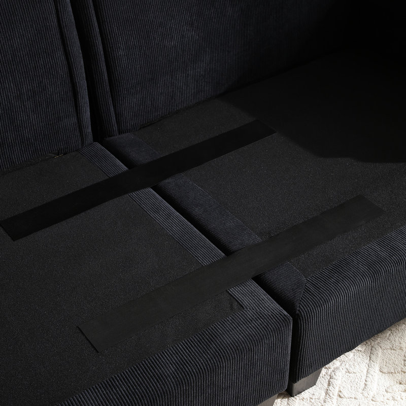 Canapé modulaire en forme de L 120,3 po avec table pliable, porte-gobelets, charge, rangement, sièges larges, moelleux moelleux, revêtement en velours pour le salon avec accoudoirs, espaces noirs