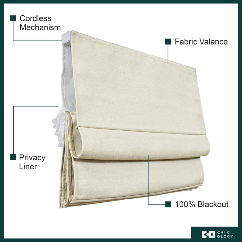 Blackout Roman Shade, Cream, 47"W X 64"L