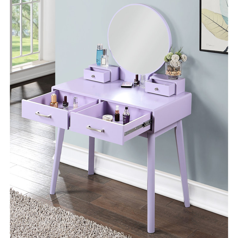 Purple Vanity And Stool , Contemporary With Functional Design - Style Drawers, Solid Wood, , 12.6"h Dimension, Purple