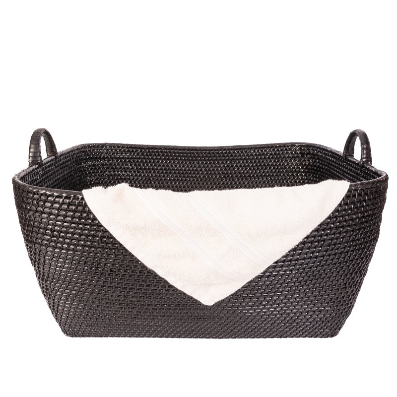 Panier en rotin Thelma, H 14 po x l 25 po x P 22 po, Noir Tudor