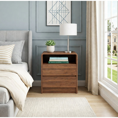 Grande table de chevet moderne de 25 pouces avec station de charge et 2 tiroirs de rangement pour la chambre à coucher et le salon