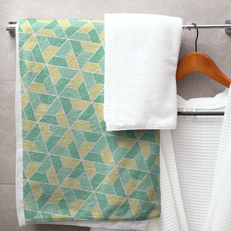 Serviette de bain trapézoïde, Vert/jaune