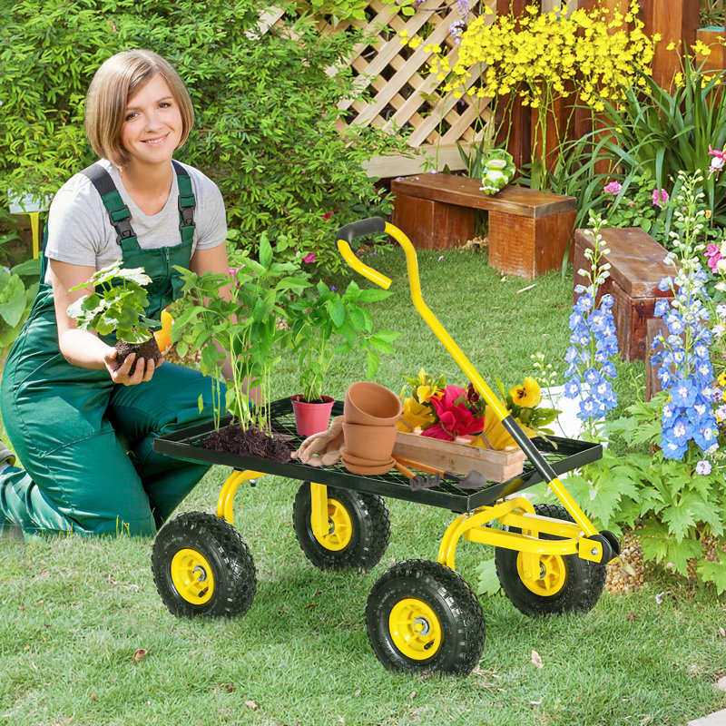 Heavy Duty 94*48.5*100 cm Steel 1 Piece Garden Cart Yellow Heavy-Duty Build