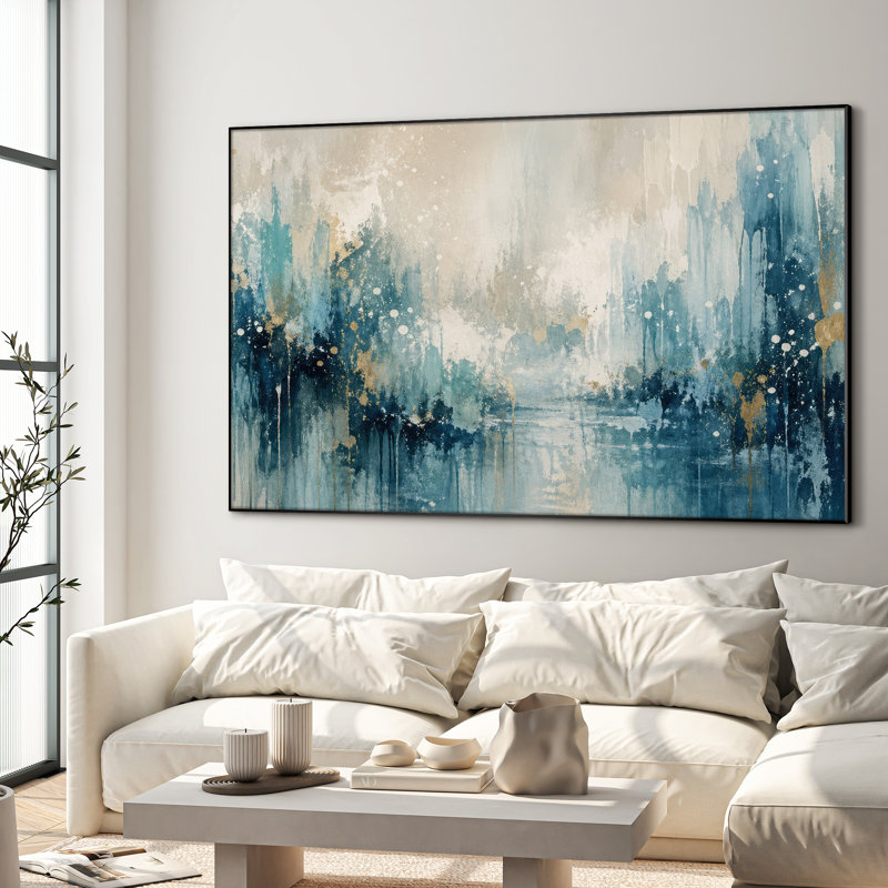 Très grand art mural imprimé sur toile - Décoration de salon contemporaine bleu forêt abstraite - «Assemblage requis (cadre non fini)»