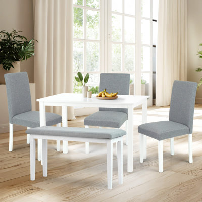5 Pc Dining Kitchen Set of Rectangular Table, 3 Warm Chairs and 1 Bench, Classic Style Solid Wood