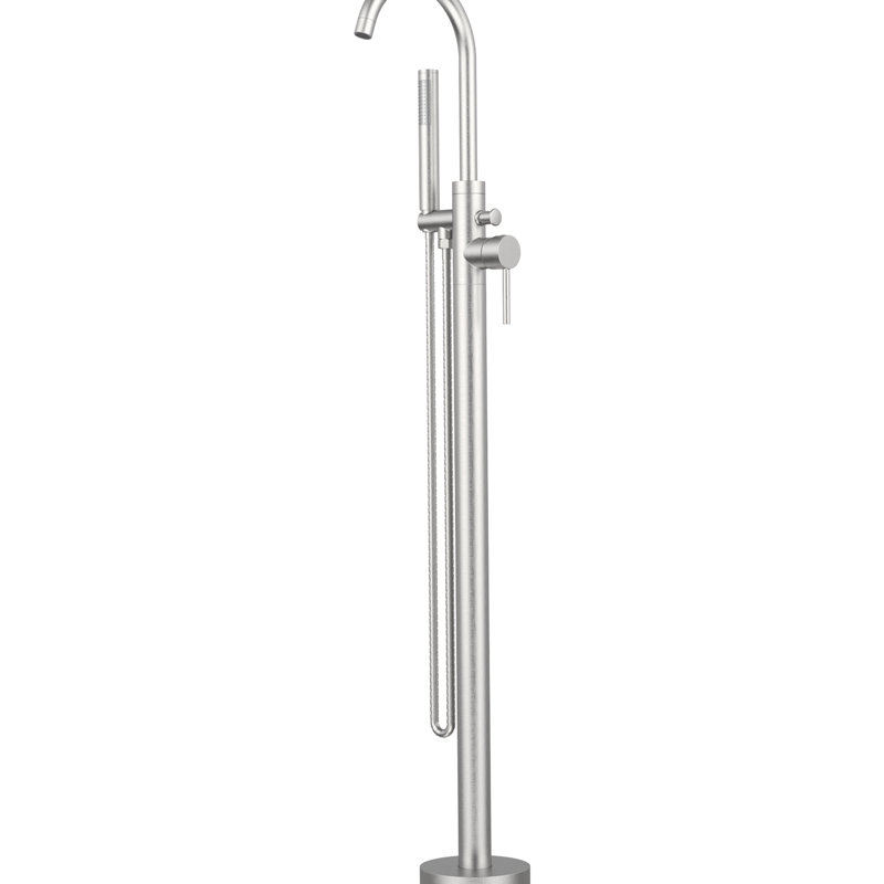 Freestanding Tub Faucet With Handheld Shower - Metal, Floor Mount, Brushed Nickel, High Flow, 360 Swivel Spout, Bathroom Bathtub Mounted Finish, Quality Materials, Shower, Degree Equipment
