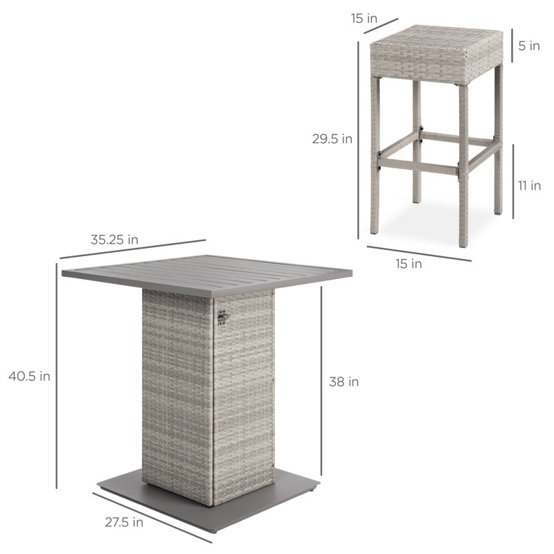 Ausmus Metal Bar Set with Stools, Gray, Gray