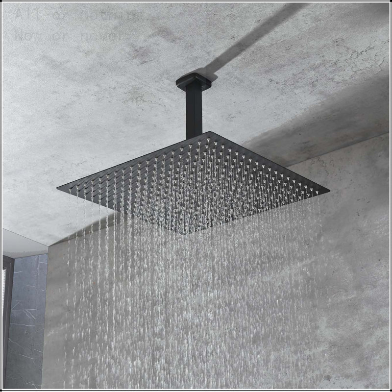 Pomme de douche carrée 16 pouces en acier inoxydable 304 noir mat, Noir mat