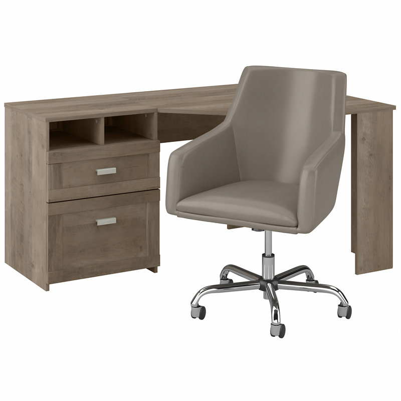 Ensemble de bureau de coin et chaise réversible Katia, Gris délavé