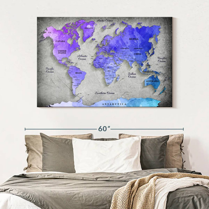" Hued World Map " by Globetrotter Studio, 34" H x 51" W x 1.25" D