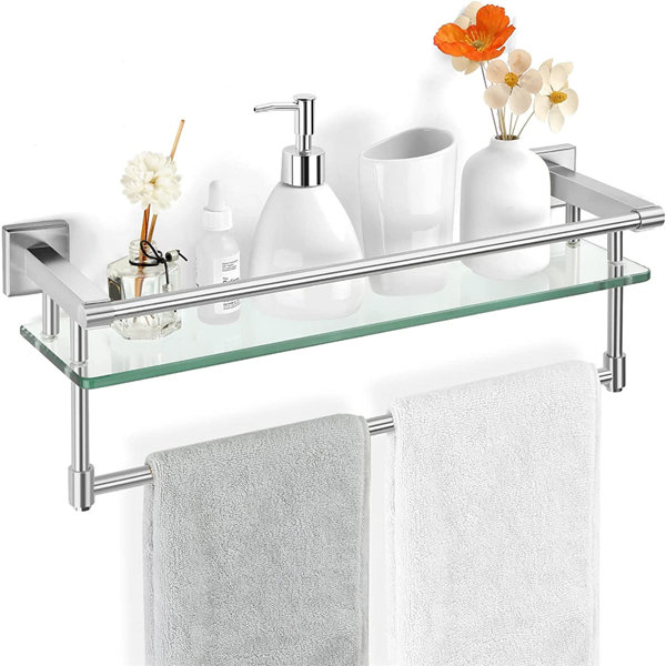 Rebrilliant Glass Floating Shelf with Towel Bar | Wayfair