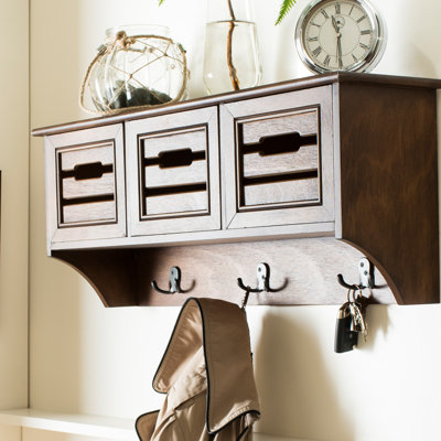 Comfortable Xamir Wall 3-Hook Coat Rack –Wall Mounted Pinewood Storage with 3 Drawers for Home Decor