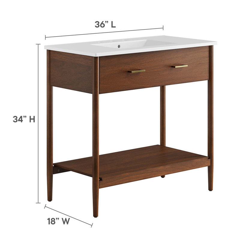 Zaire 36" Walnut White Freestanding Bathroom Vanity with Ceramic Basin