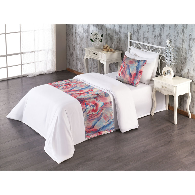 Ensemble de chemin de lit Ambesonne Nature Fleurs tropicales Grungy Art corail foncé et bleu, Lit simple