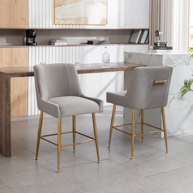 Elian Upholstered Velvet Bar Stool, Gray