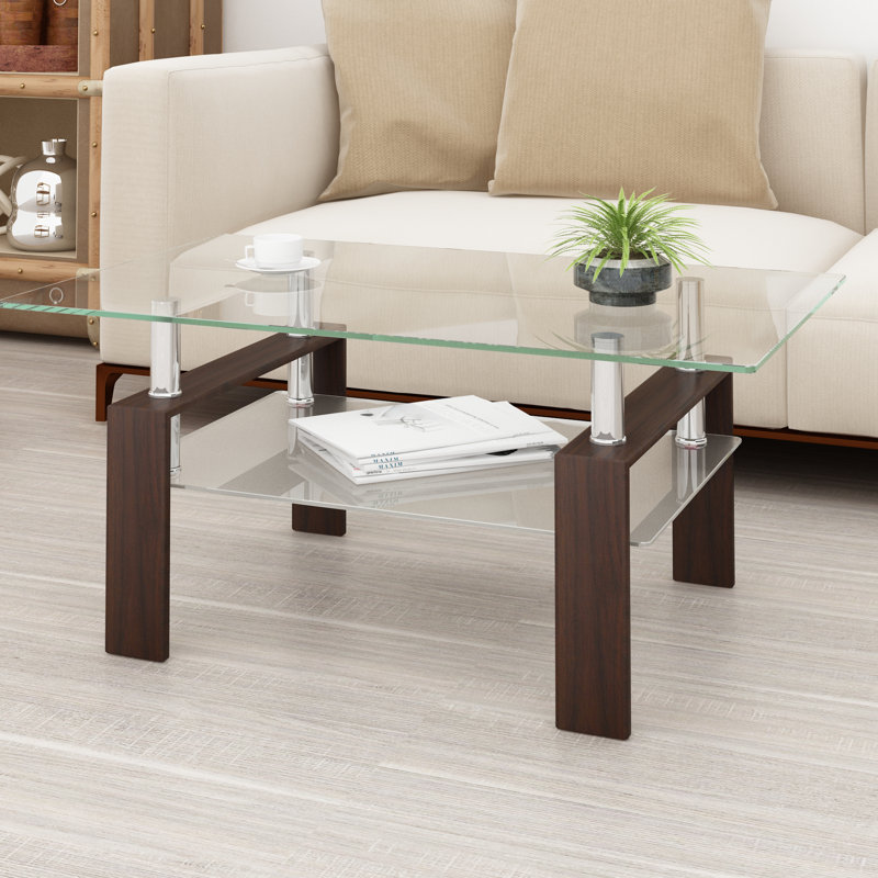 Catellini Vintage Coffee Table Living Room Table with Double-layer Storage and Solid Metal Legs, Clear