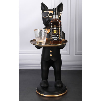 Light Luxury French Bulldog Floor-standing Ornament with Tray
