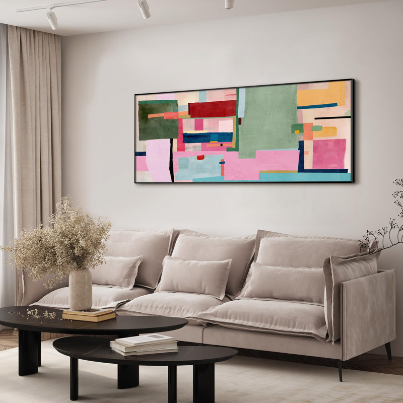 Color Block Abstract Geometric Pattern Illustrations Extra Large Framed Wall Art Print Decor (Frame Assembly Required)